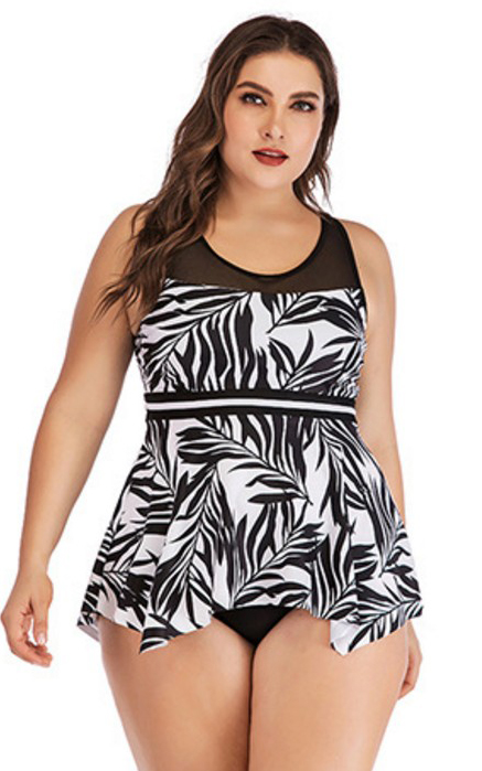 F4780-3  Plus Size Print Tankini Swimsuit Bandage Beachwear Padded Swimwear